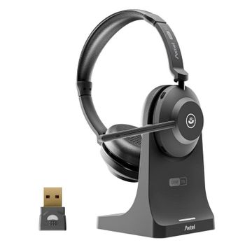 Auriculares Axtel AXH-ONEBTD-CB inalámbricos Bluetooth para oficina con Cancelación de Ruido, Micrófono y carga USB-C, color negro