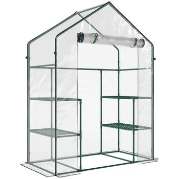 Outsunny Invernadero de Jardín con 4 Estantes 1 Puerta con Cremallera para Cultivo de Plantas Flores 142x73x195 cm Verde   Aosom España