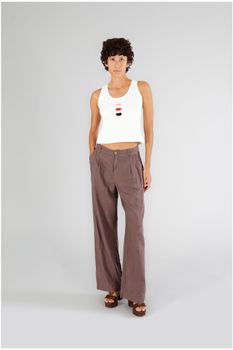 pantalón palazzo mezcla de lino dark brown