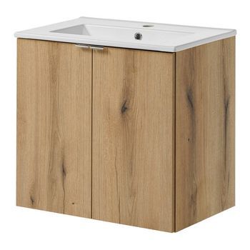 Mueble De Baño Newport Con Lavabo Y 2 Puertas 60x57x39cm- Efecto Roble [en.casa]