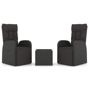 Juego Salón Jardín 3 Pzas Ratán Sintético Y Acero Negro Vidaxl