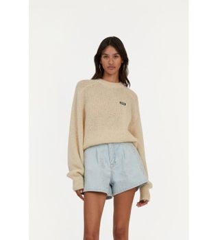 Rotate para mujer. 1128671876 Suéter de punto ligero con logotipo beige (36), Casual, Poliamida, Manga larga, Sostenible