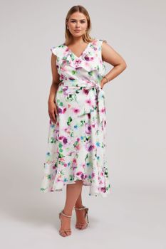 Yours London Vestido Blanco De Flores Con Volantes, Mujer Curvy Y Tallas Grandes, Yours London