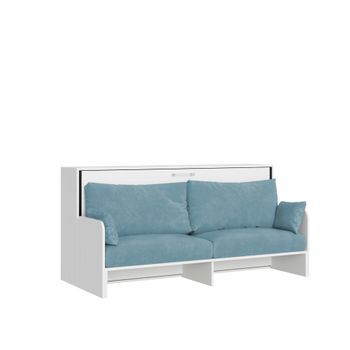 Cama Plegable Individual Kando Con Sofá Y Colchón De Fresno Blanco, Azul Claro