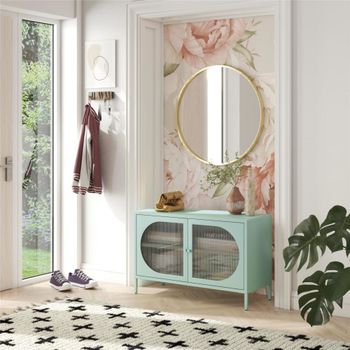 Vitrina con 2 puertas de vidrio en metal azul claro
