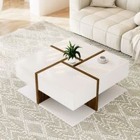 mesa de centro cuadrada blanca de 78 cm con cuatro cajones