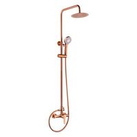 set de ducha monocomando oro rosa en acero y laton con cartucho ceramico y tubo extensible