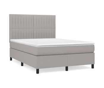 Cama box spring con colchón tela gris claro 140x200 cm rayas verticales