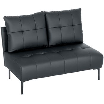 HOMCOM Sofá 2 Plazas de Cuero Sintético Sin Apoyabrazos y Acolchado con Botones, 115x73x83 cm, Negro