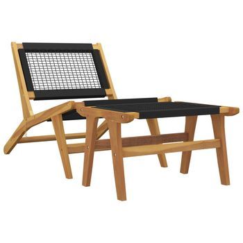 Silla De Jardín | Silla De Exterior | Sillón Con Reposapiés Madera Maciza Teca Y Poliéster