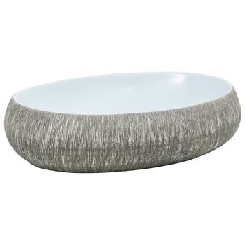 Lavabo Sobre Encimera Ovalado Cerámica Gris Y Azul 59x40x15 Cm Vidaxl