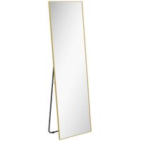 homcom espejo de pie cuerpo entero de aleacion de aluminio espejo de pared con 2 formas de uso rectangular 50x1615x2 cm dorado