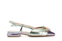 bailarinas abiertas por detras en estampado viperino laminado con hebilla de pedreria multi green