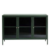 aparador de 3 puertas de vidrio estriado y metal l132cm - verde oscuro