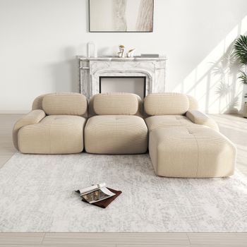 Sofá Rinconero Modular - Mueble Para Salón - Pana - Beige (298x178x75cm)