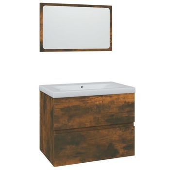 Set De Muebles De Baño Madera Contrachapada Color Roble Ahumado Vidaxl