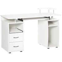 homcom escritorio con estanterias mesa de ordenador con 2 cajones bandeja de teclado soportes para monitor 120x55x85 cm blanco   aosom espana