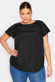 Yours Blusa Negra Con Volantes En Hombros, Mujer Curvy Y Tallas Grandes, Yours