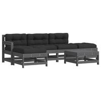 juego de muebles de jardin 6 piezas y cojines madera maciza gris