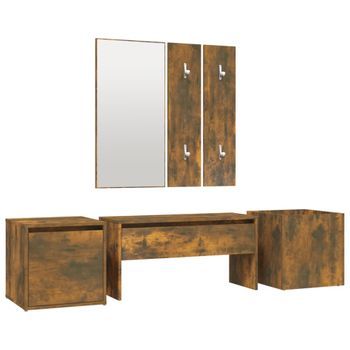 Set De Muebles De Recibidor Madera Contrachapada Roble Ahumado Vidaxl