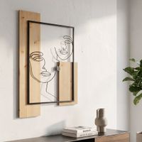 panel decorativo 3d caras de metal negro y madera marron 63x2x90 cm