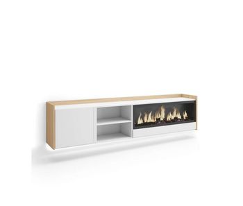 Mueble tv montecorto-01 suspendido con chimenea y led