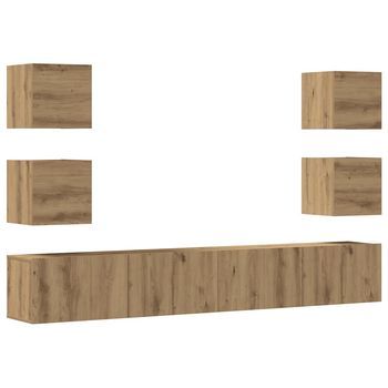 Muebles De Tv | Mueble De Salón | Gabinete De Tv De Pared 6 Uds Madera Ingeniería Roble Artesanal