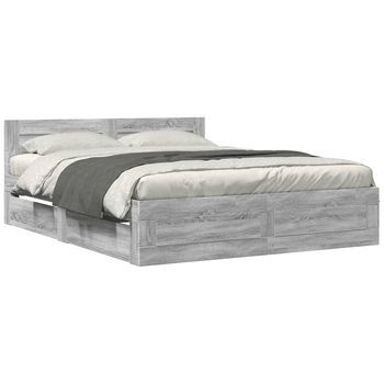 Cama De Matrimonio | Cama De Adulto | Cama Con Cabecero Madera De Ingeniería Gris Sonoma 160x200 Cm