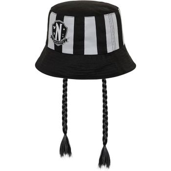 Gorro Pesquero Rayas Grises Con Trenzas Wednesday Miércoles Addams