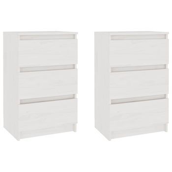 Pack 2 Uds Mesitas De Noche | Mesa Auxiliar | Mesilla Madera Maciza Pino Blanco 40x29,5x64 Cm