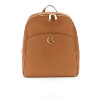 mochila de piel genuina texturizada con bolsillo frontal tan