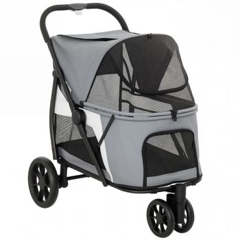 PawHut Cochecito plegable para perros con cojín lavable, ventanas de malla, 3 ruedas, para perros medianos hasta 20 kg, gris   Aosom España