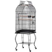 pawhut jaula para pajaros con soporte con ruedas bandeja extraible y 2 comederos