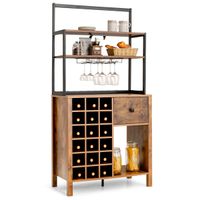 costway gabinete independiente de cocina comedor con estante de 4 niveles para vino soporte para horno microondas 74 x 40 x 160 cm marron