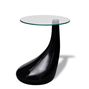 Mesa De Café - Mesa De Centro Con Superficie Redonda Vidrio Negro Brillante