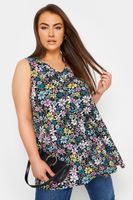 yours top negro de flores con vuelo sin mangas mujer curvy y tallas grandes yours