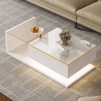 mesa de centro blanca brillante de 100 x 50 cm con cristal templado e iluminacion led