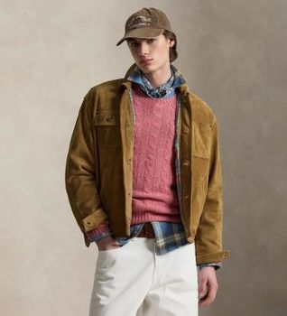 Polo Ralph Lauren para hombre. 710P03062001 Chaqueta de ante marrón (L), Casual, Piel