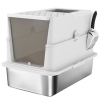 pawhut bandeja de arena para gatos cerrada casa de bano para gatos de acero inoxidable 602 x 402 x 437 cm gris claro