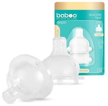Baboo Tetina Silicona Anticólico Cuello Ancho Líquidos Espesos +6m 2 uds