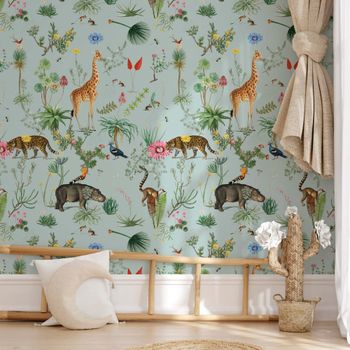Papel pintado panorámico bestiaire botánico motivo