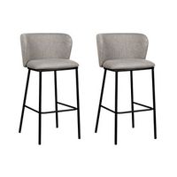 conjunto de 2 sillas de bar modernas taburetes asiento tapizado poliester sin reposabrazos respaldo curvo patas negras gris mina