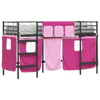 Cama Litera Para Niños Con Cortinas Negro Y Rosa 100 X 190 Cm Vidaxl