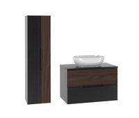 conjunto mueble lavabo individual 80cm y columna sylla negro y madera