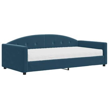 Cama Individual | Sofá Cama Con Colchón Terciopelo Azul 100x200 Cm Cfw76236