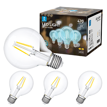 Aigostar - Bombilla LED E27 Edison, 4W Equivalente a 40W, Blanco Frío 6500K, 470 Lúmenes, Bombilla LED Vintage Decorativa G80 de Filamento, No Regulable, Cristal Transparente, Pack 4
