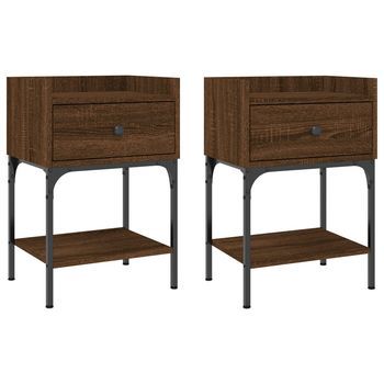 Pack 2 Uds Mesita Noche | Mesa Auxiliar | Mesilla Madera Ingeniería Marrón Roble 40,5x31x60 Cm