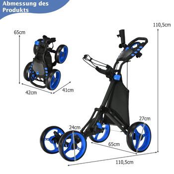 Carrito De Golf De 4 Ruedas, Carrito De Golf Plegable, Carrito De Golf De Empuje De Aluminio Azul