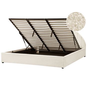Cama Con Almacenaje Minimalista Moderna De Bouclé Blanco Crema 180 X 200 Cm Chadenet