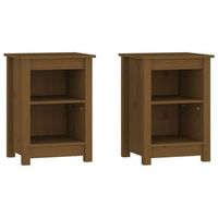 pack 2 uds mesitas de noche  mesa auxiliar  mesilla madera de pino marron miel 40x35x55 cm